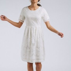 Clad and Cloth Cream Midi lace dress